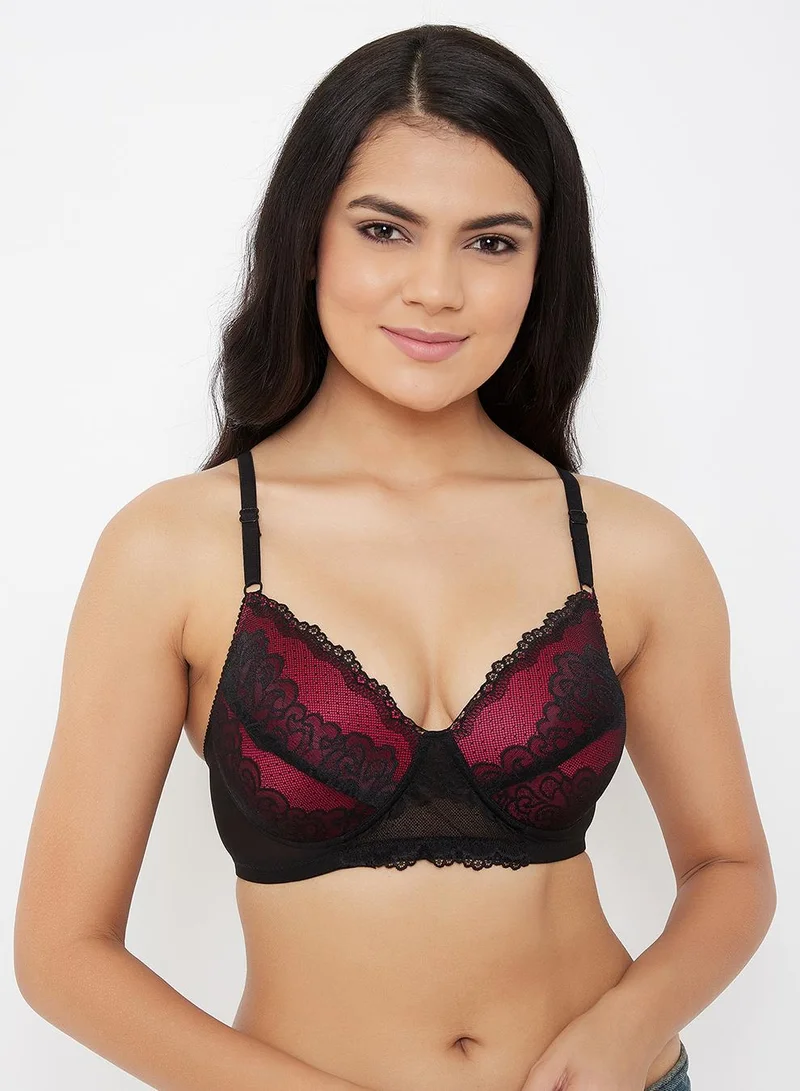 كلوفيا Padded Non-Wired Full Coverage Bridal Bra in Black - Lace